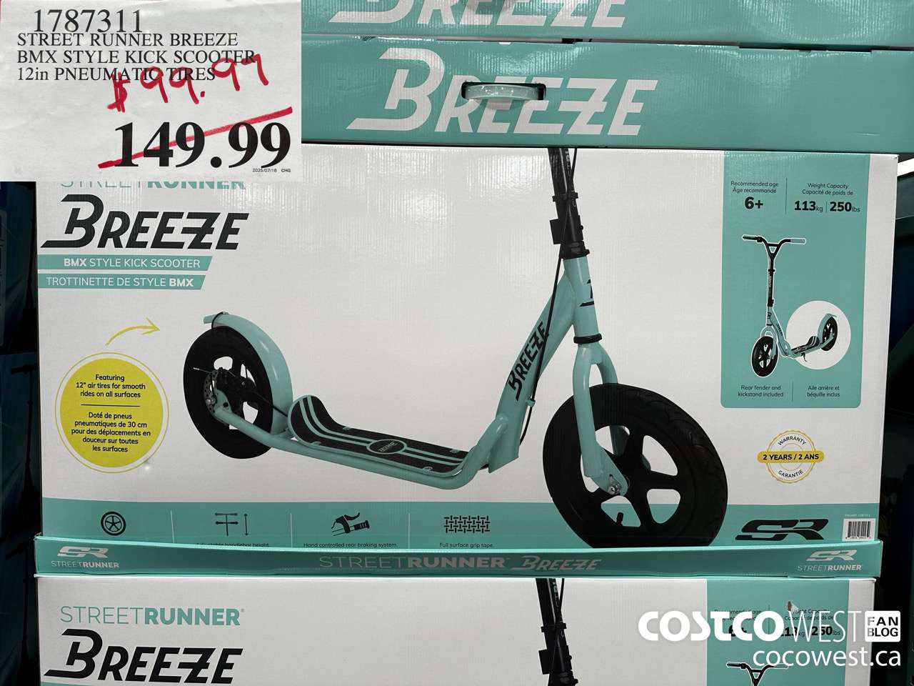 1787311 STREET RUNNER BREEZE BMX STYLE KICK SCOOTER 12IN PNEUMATIC TIRES $99.97