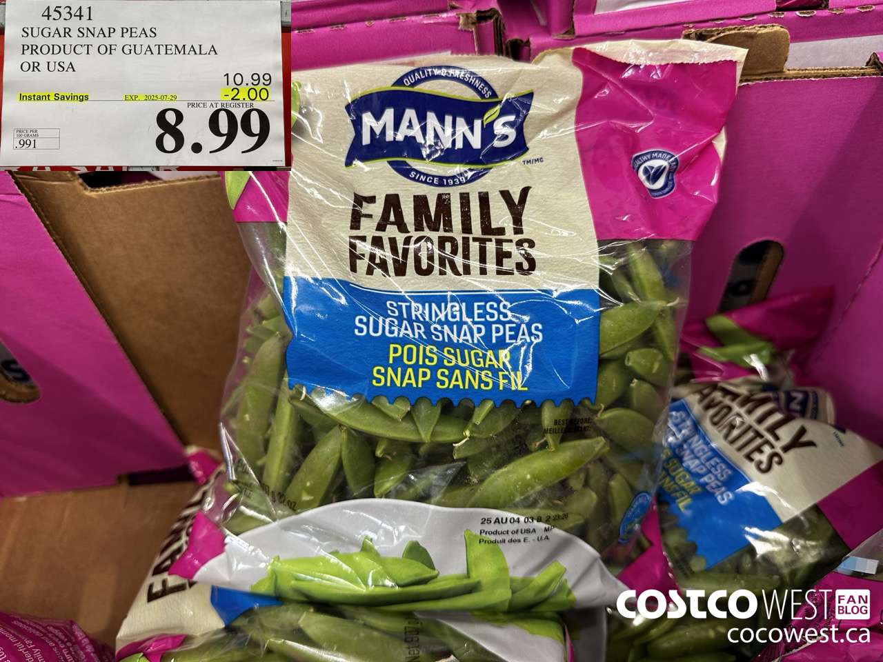 45341 SUGAR SNAP PEAS PRODUCT OF GUATEMALA OR USA ($2.00 INSTANT SAVINGS EXPIRES ON 2025-07-29) $8.99