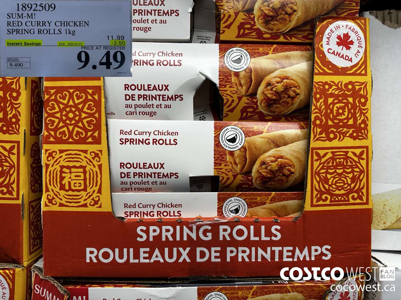 1892509 SUM-M! RED CURRY CHICKEN SPRING ROLLS 1KG ($2.50 INSTANT SAVINGS EXPIRES ON 2025-07-27) $9.49