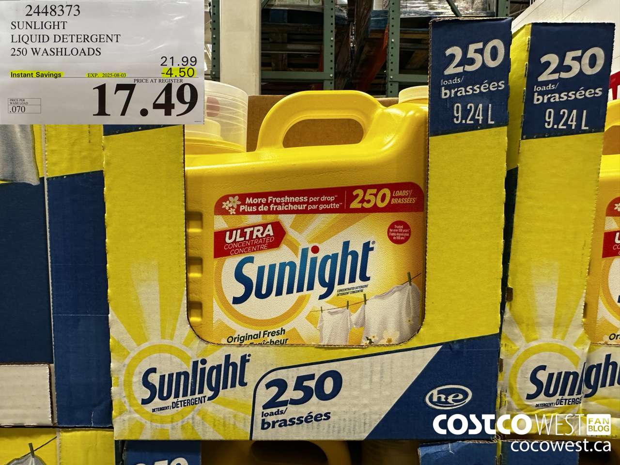2448373 SUNLIGHT LIQUID DETERGENT 250 WASHLOADS ($4.50 INSTANT SAVINGS EXPIRES ON 2025-08-03) $17.49