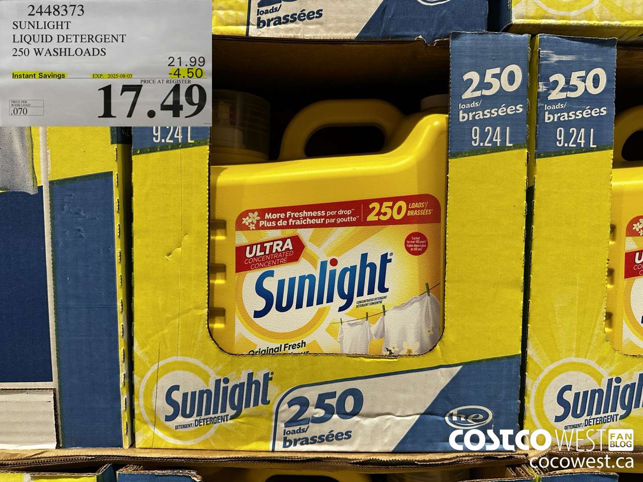 2448373 SUNLIGHT LIQUID DETERGENT 250 WASHLOADS ($4.50 INSTANT SAVINGS EXPIRES ON 2025-08-03) $17.49
