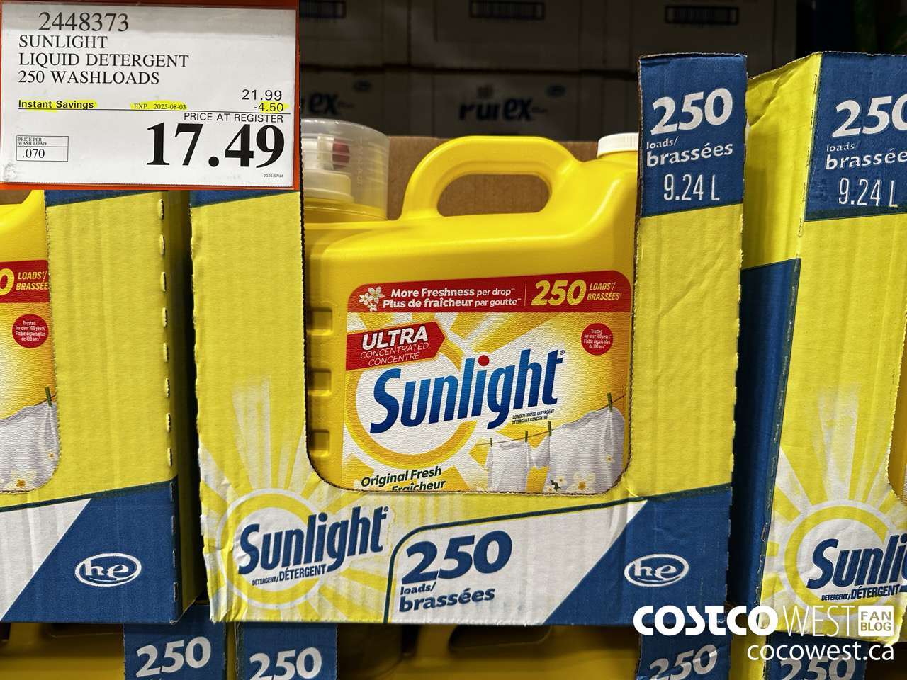 2448373 SUNLIGHT LIQUID DETERGENT 250 WASHLOADS ($4.50 INSTANT SAVINGS EXPIRES ON 2025-08-03) $17.49