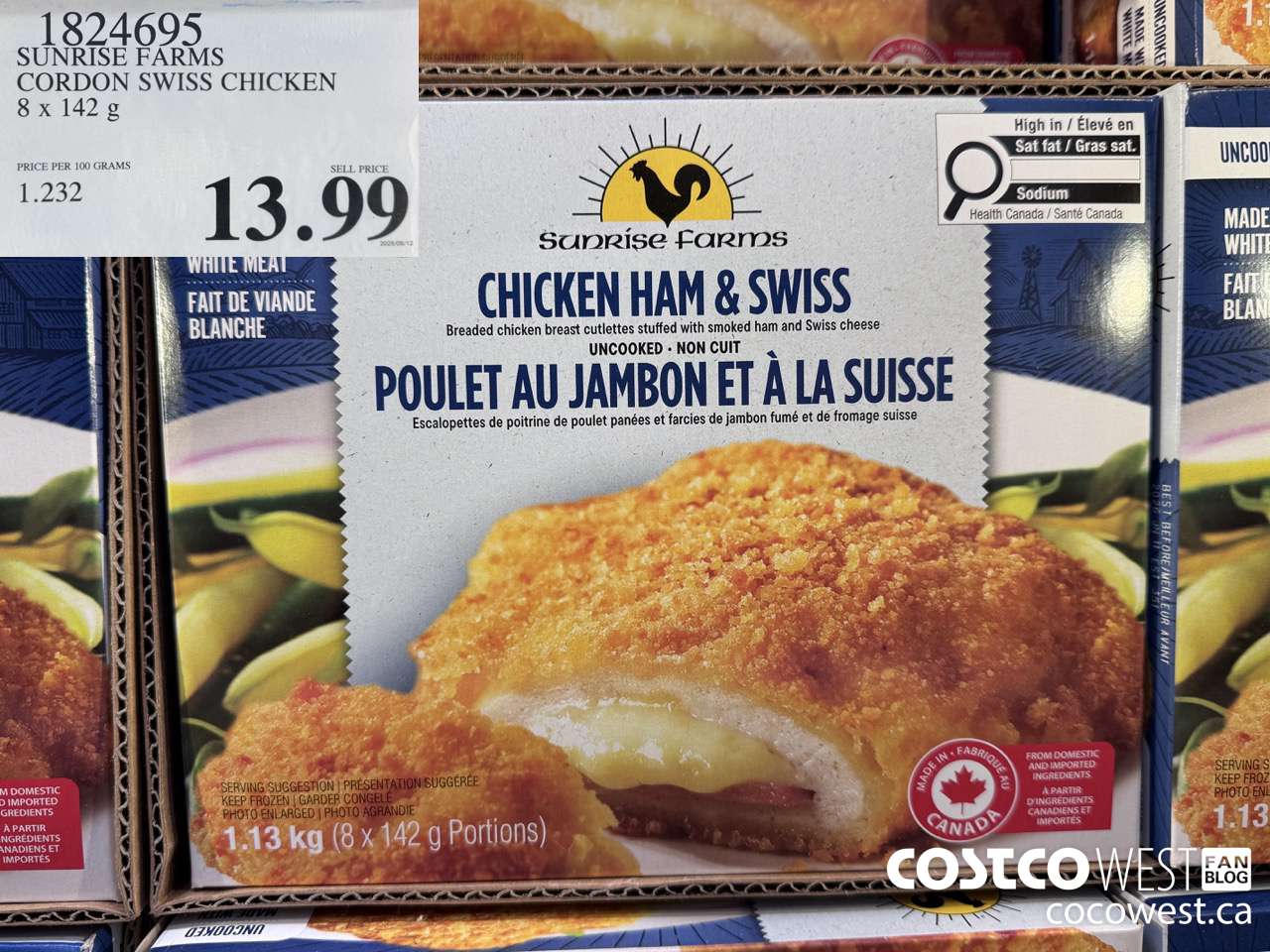 1824695 SUNRISE FARMS CORDON SWISS CHICKEN 8 x 142 g $13.99