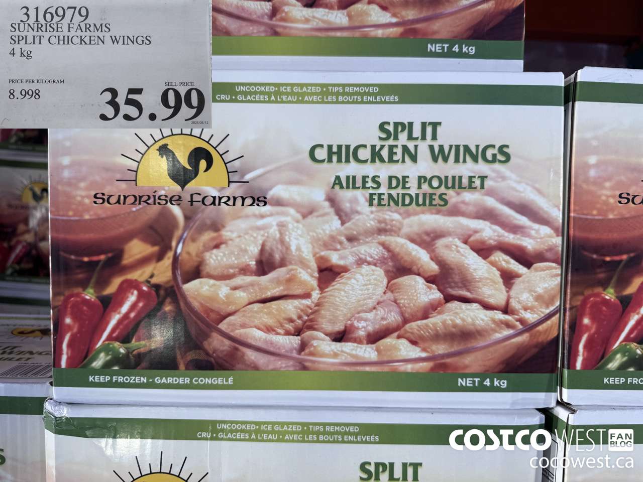 316979 SUNRISE FARMS SPLIT CHICKEN WINGS 4 kg $35.99