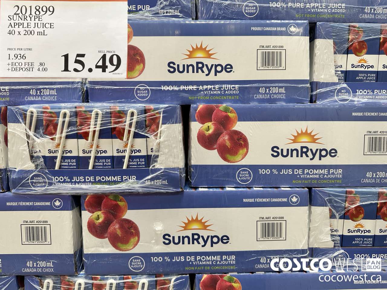 201899 SUNRYPE APPLE JUICE 40 x 200 mL $15.49