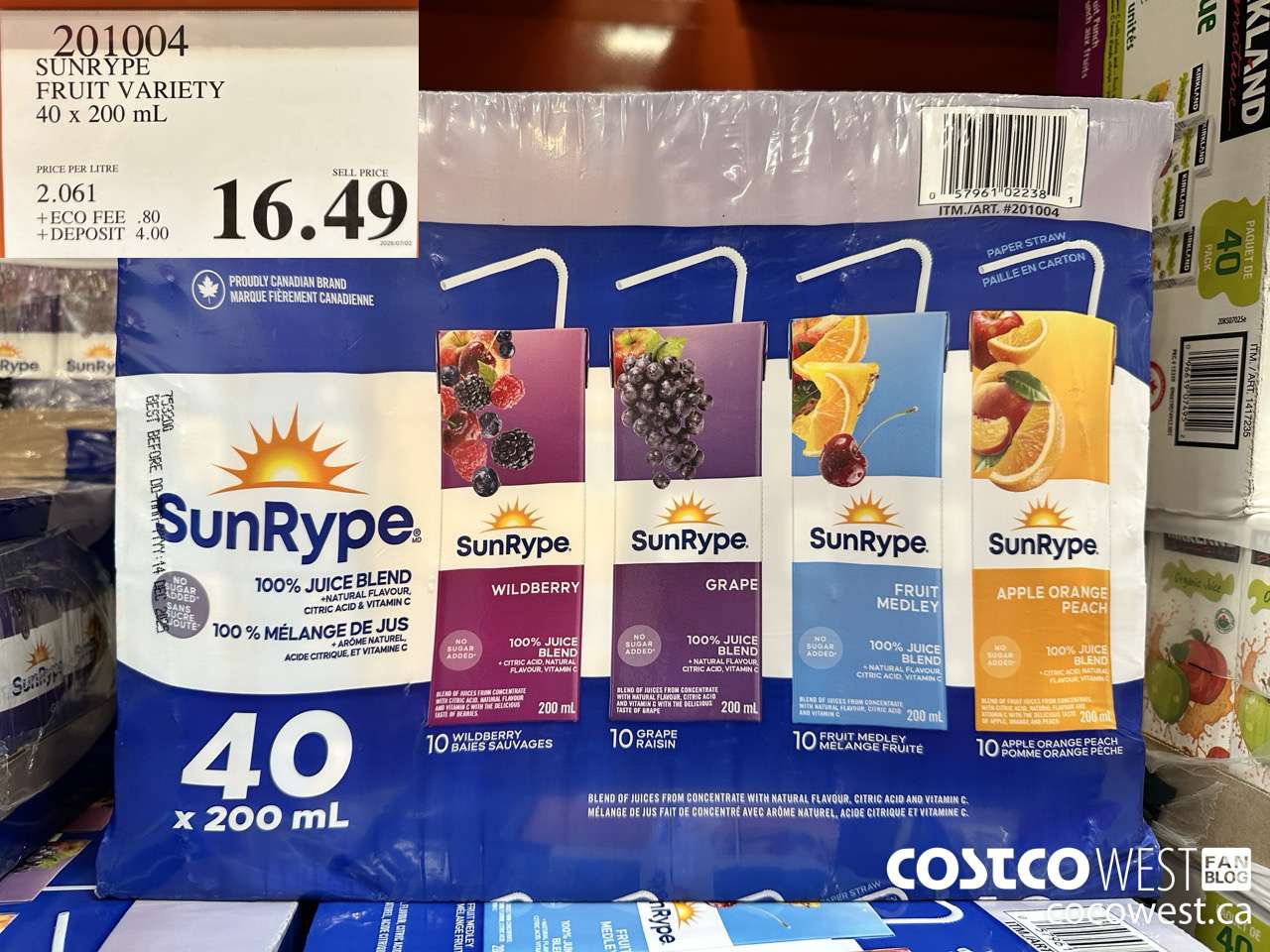 201004 SUNRYPE FRUIT VARIETY 40 X 200 ML $16.49