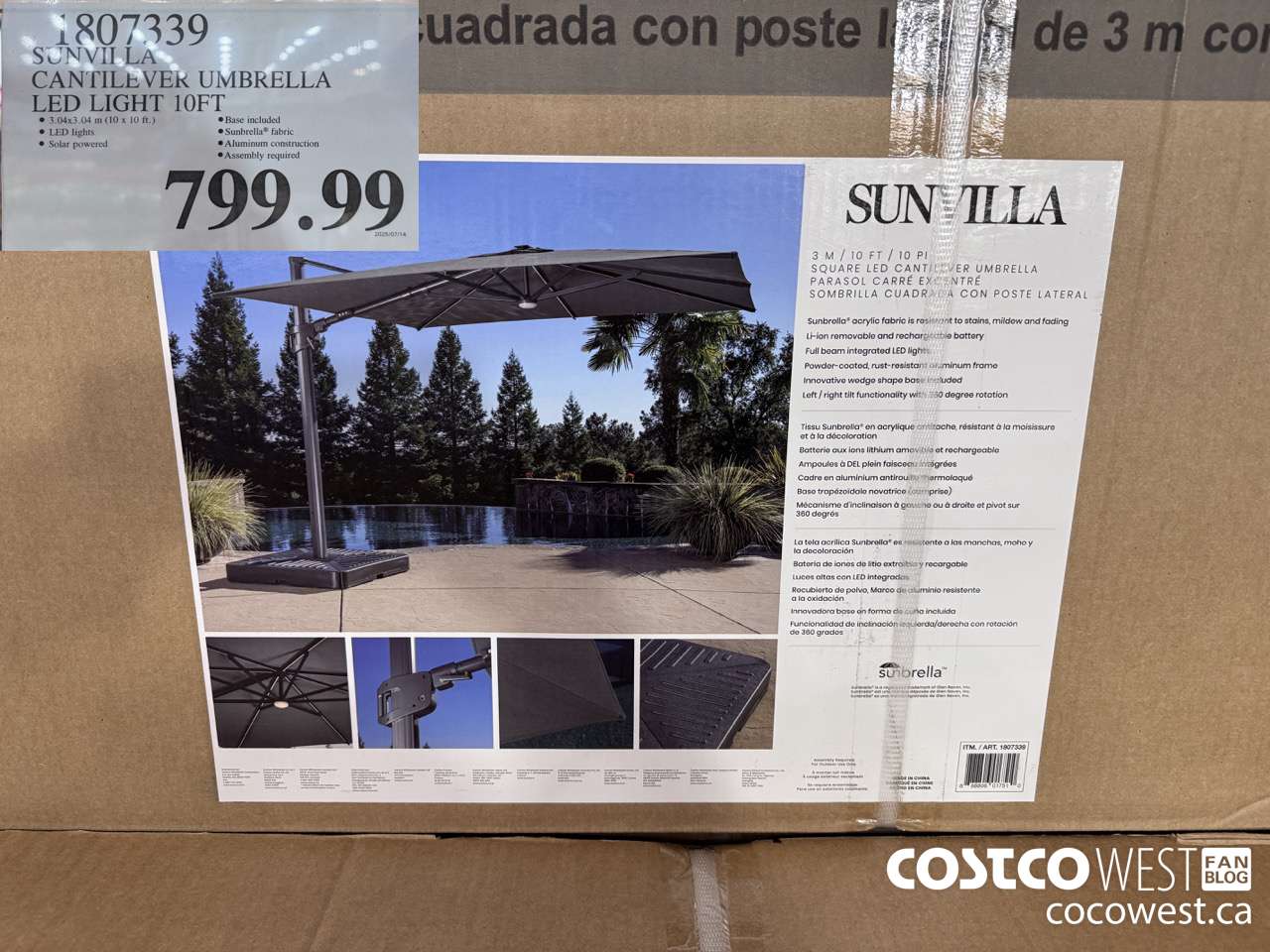 1807339 SUNVILLA CANTILEVER UMBRELLA LED LIGHT 10FT $799.99