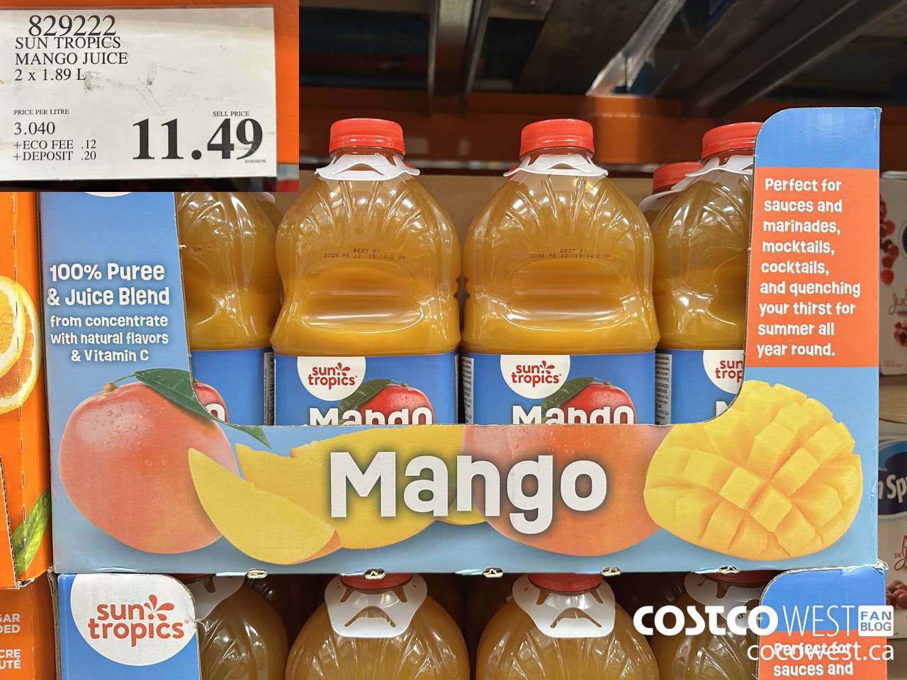 829222 SUN TROPICS MANGO JUICE 2 X 1.89L $11.49