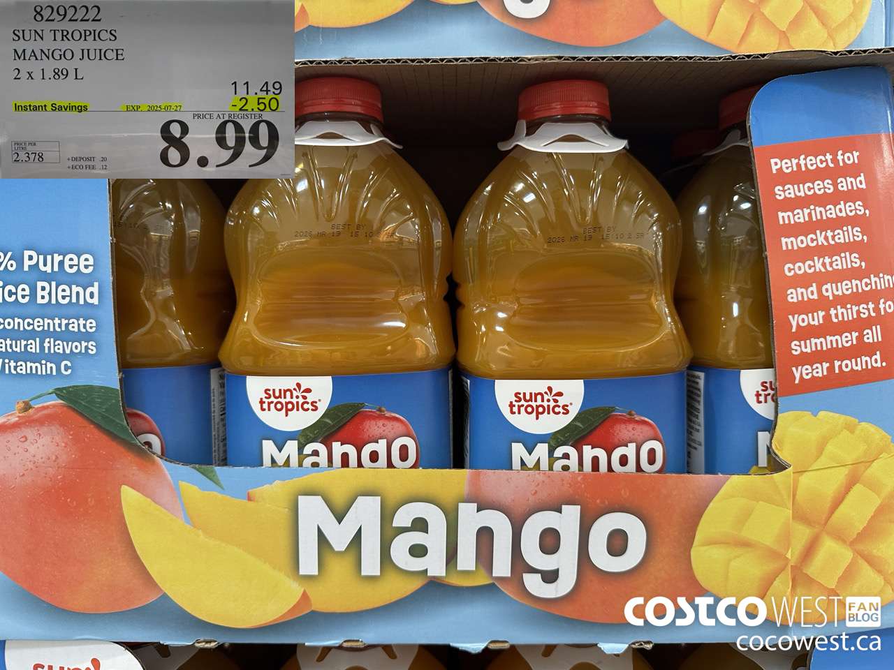 829222 SUN TROPICS MANGO JUICE 2 X 1.89L ($2.50 INSTANT SAVINGS EXPIRES ON 2025-07-27) $8.99
