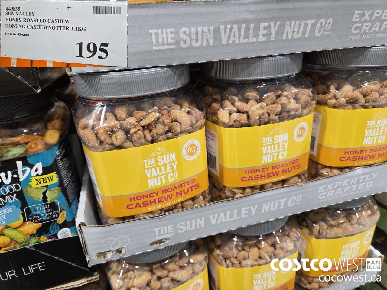 449835 SUN VALLEY HONEY ROASTED CASHEW HONUNG CASHEWNOTTER 1.1KG $195.00