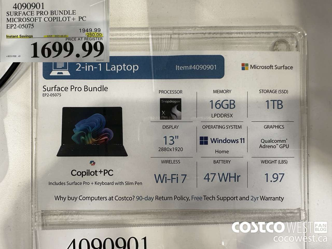 4090901 SURFACE PRO BUNDLE MICROSOFT COPILOT + PC EP2-05075 ($250.00 INSTANT SAVINGS EXPIRES ON 2025-08-03) $1699.99