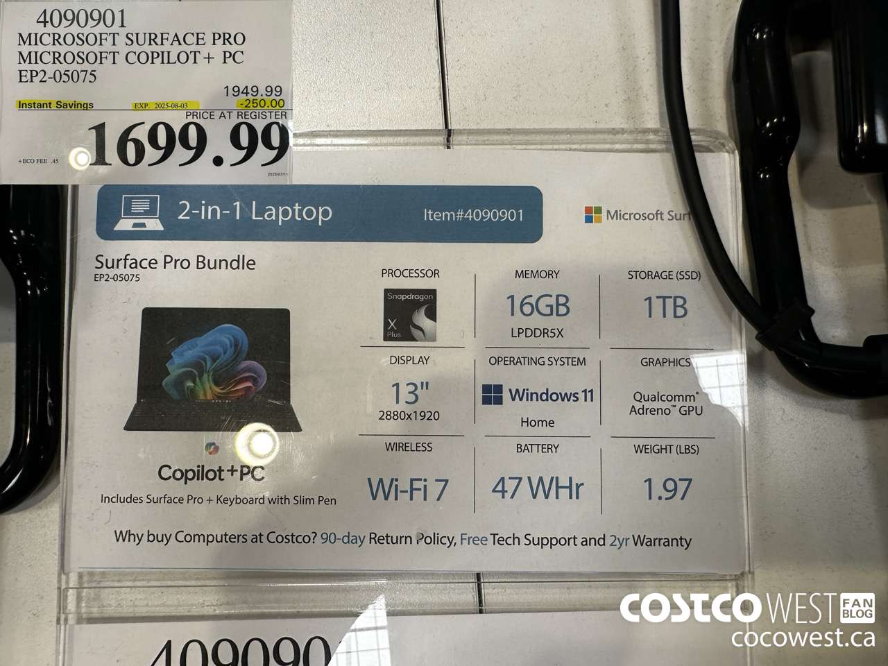 4090901 SURFACE PRO BUNDLE MICROSOFT COPILOT + PC EP2-05075 ($250.00 INSTANT SAVINGS EXPIRES ON 2025-08-03) $1699.99