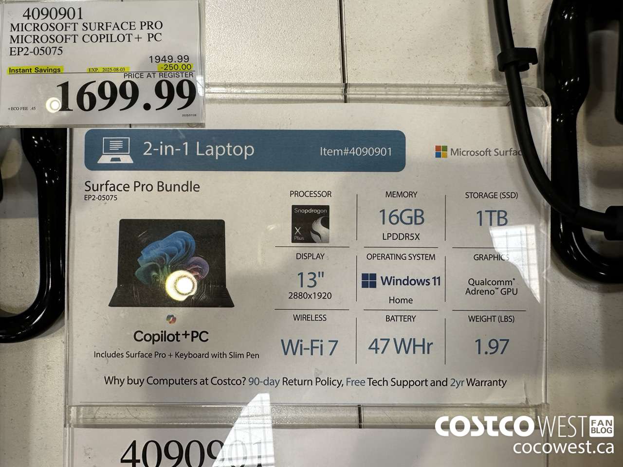 4090901 SURFACE PRO BUNDLE MICROSOFT COPILOT + PC EP2-05075 ($250.00 INSTANT SAVINGS EXPIRES ON 2025-08-03) $1699.99