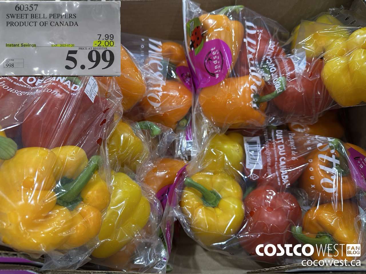 60357 SWEET BELL PEPPERS PRODUCT OF CANADA ($2.00 INSTANT SAVINGS EXPIRES ON 2025-07-20) $5.99