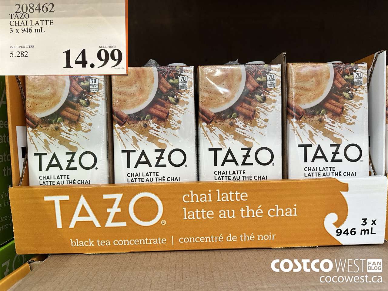 208462 TAZO CHAI LATTE 3 x 946 mL $14.99