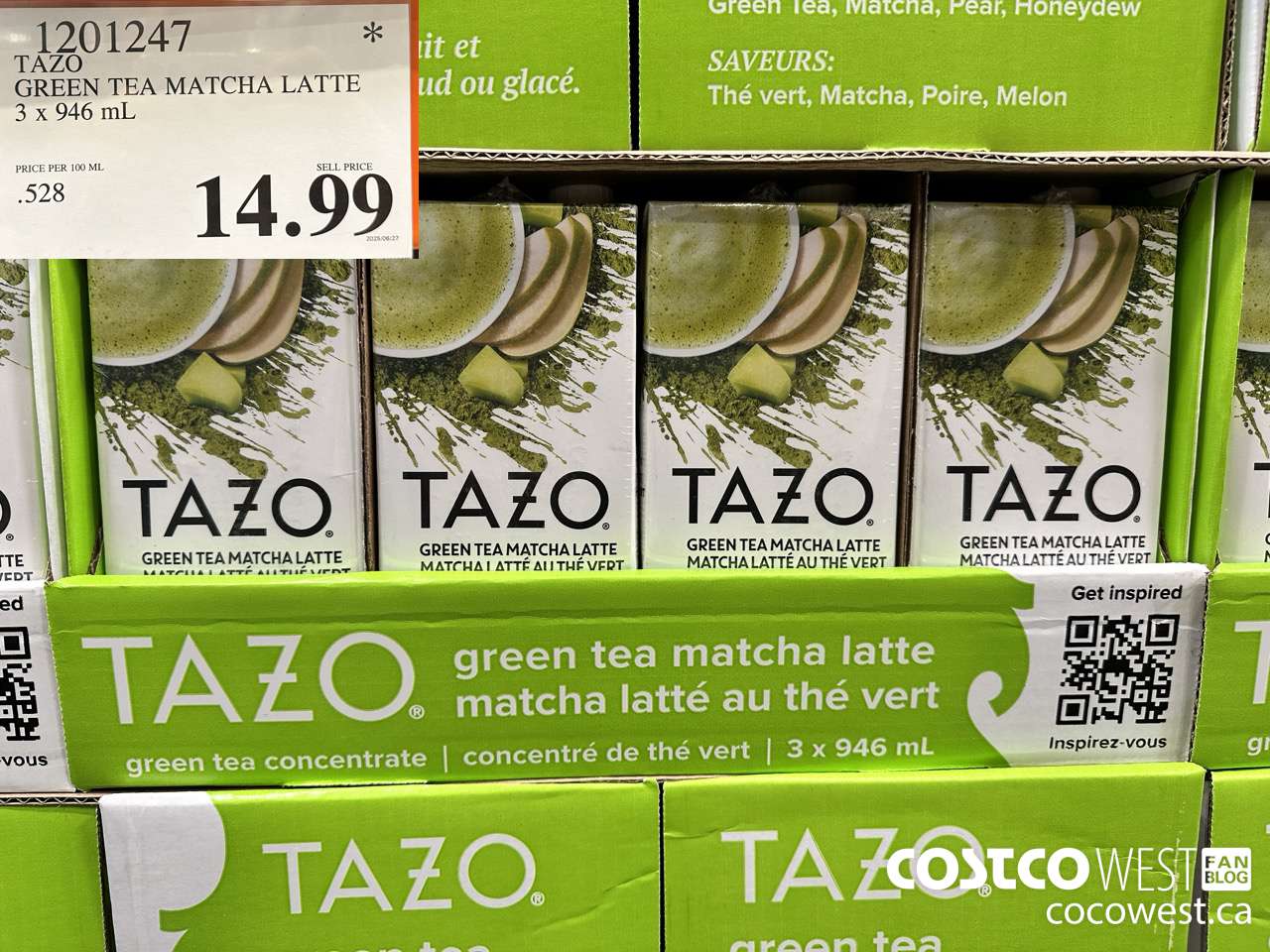 1201247 TAZO GREEN TEA MATCHA LATTE 3 X 946 ML $14.99