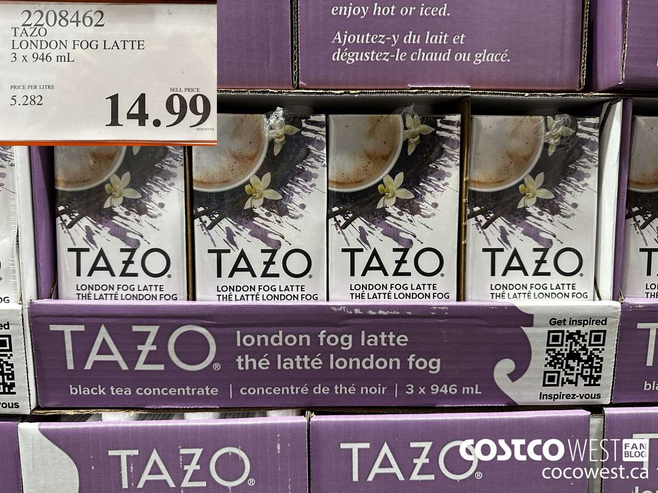 2208462 TAZO LONDON FOG LATTE 3 X 946ML $14.99