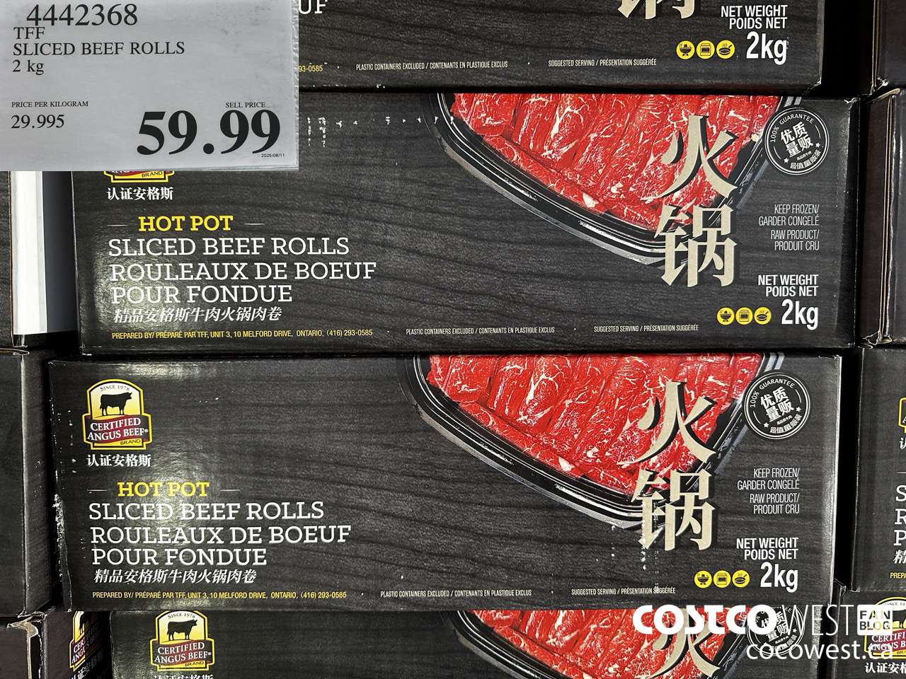 4442368 TFF SLICED BEEF ROLLS 2KG $59.99