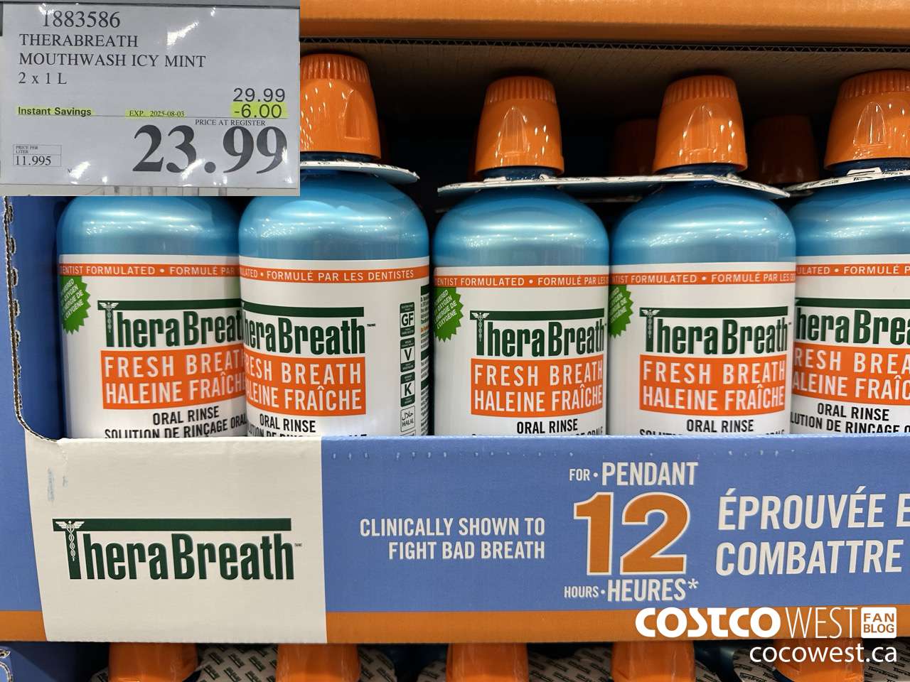 1883586 THERABREATH MOUTHWASH ICY MINT 2 X 1L ($6.00 INSTANT SAVINGS EXPIRES ON 2025-08-03) $23.99