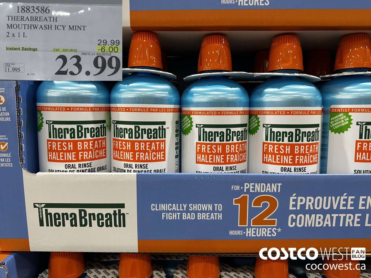 1883586 THERABREATH MOUTHWASH ICY MINT 2 X 1L ($6.00 INSTANT SAVINGS EXPIRES ON 2025-08-03) $23.99