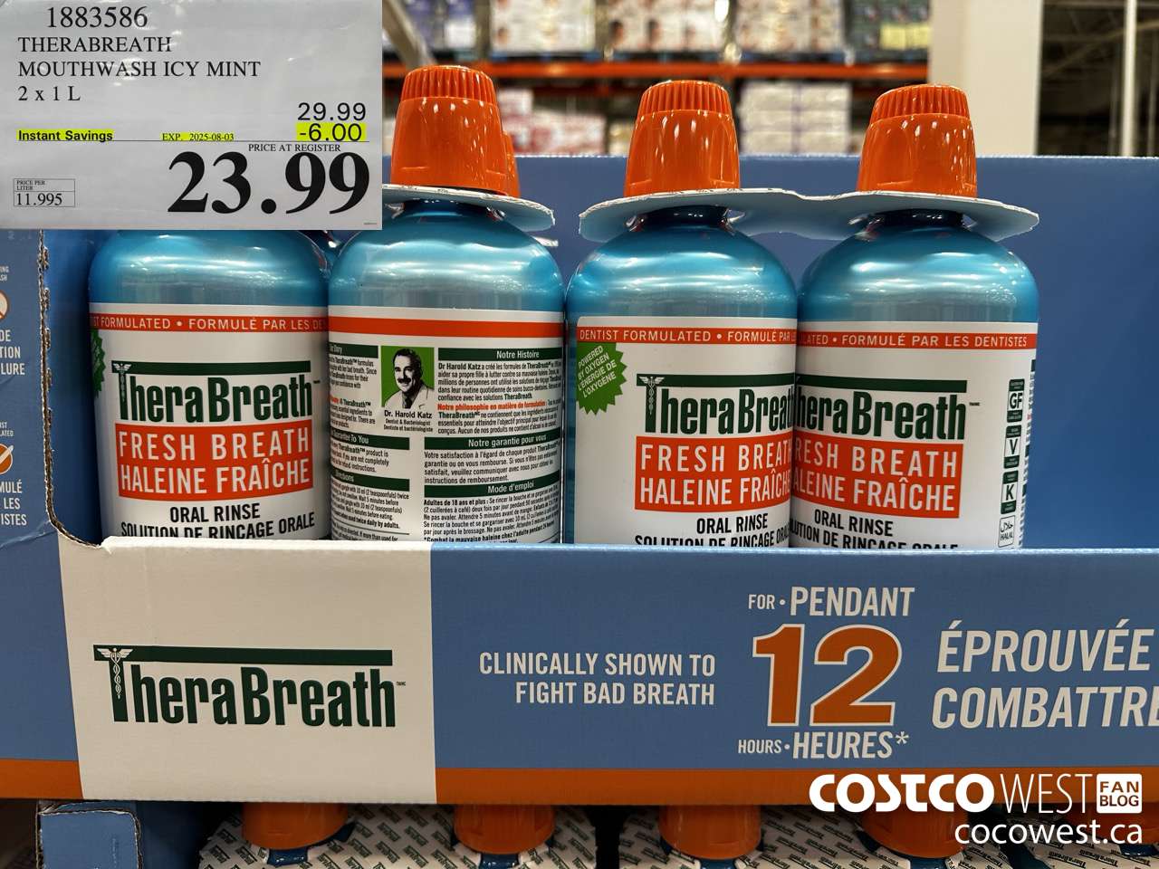 1883586 THERABREATH MOUTHWASH ICY MINT 2 X 1L ($6.00 INSTANT SAVINGS EXPIRES ON 2025-08-03) $23.99
