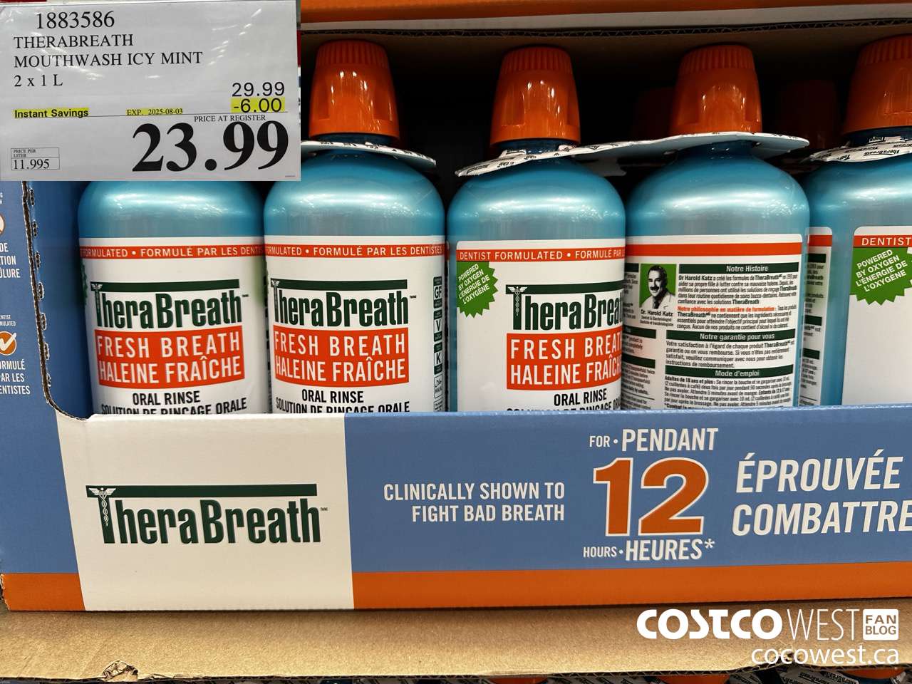 1883586 THERABREATH MOUTHWASH ICY MINT 2 X 1L ($6.00 INSTANT SAVINGS EXPIRES ON 2025-08-03) $23.99