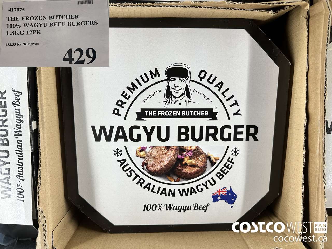 417075 THE FROZEN BUTCHER 100% WAGYU BEEF BURGERS 1.8KG 12PK $429.00