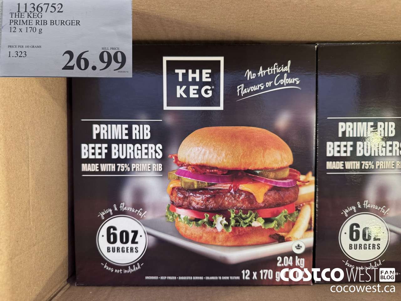 1136752 THE KEG PRIME RIB BURGER 12 X 170G $26.99