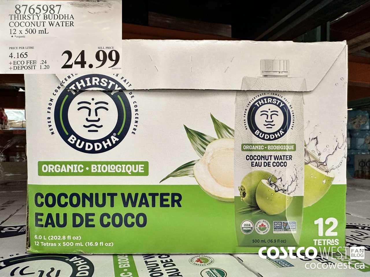 8765987 THIRSTY BUDDHA COCONUT WATER 12 X 500ML $24.99