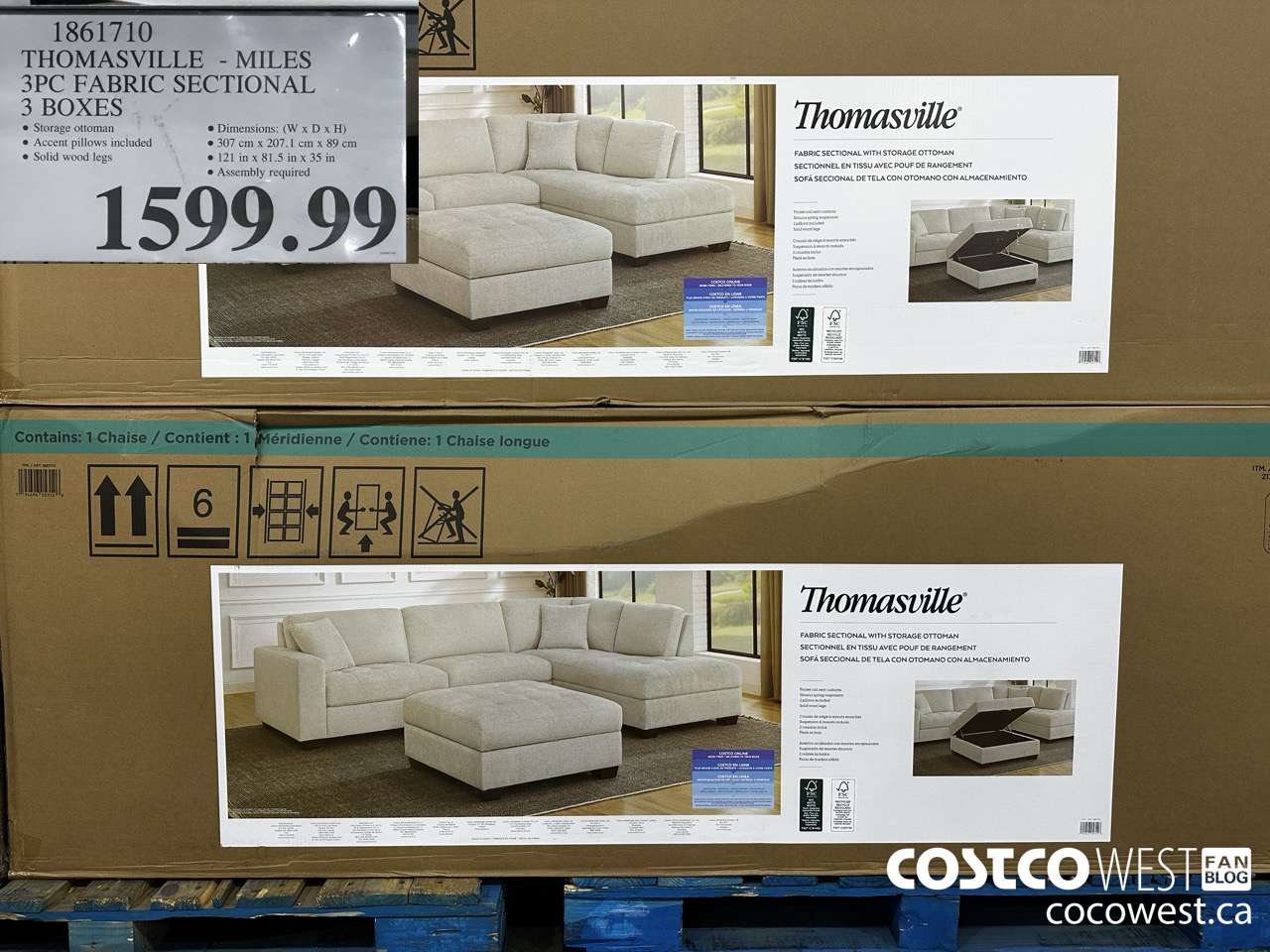 1861710 THOMASVILLE MILES 3PC FABRIC SECTIONAL 3 BOXES $1599.99
