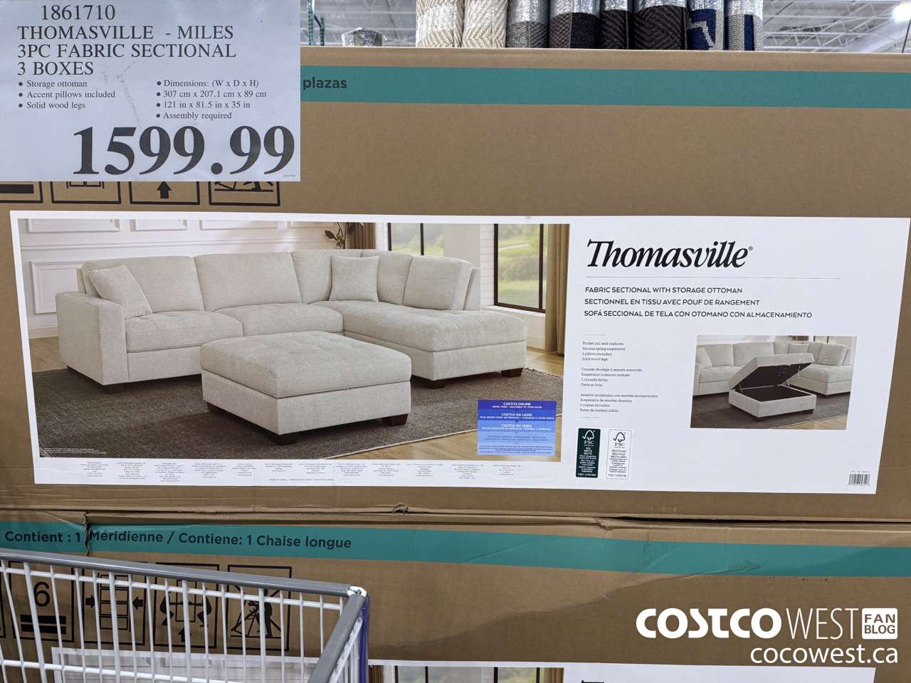 1861710 THOMASVILLE MILES 3PC FABRIC SECTIONAL 3 BOXES $1599.99