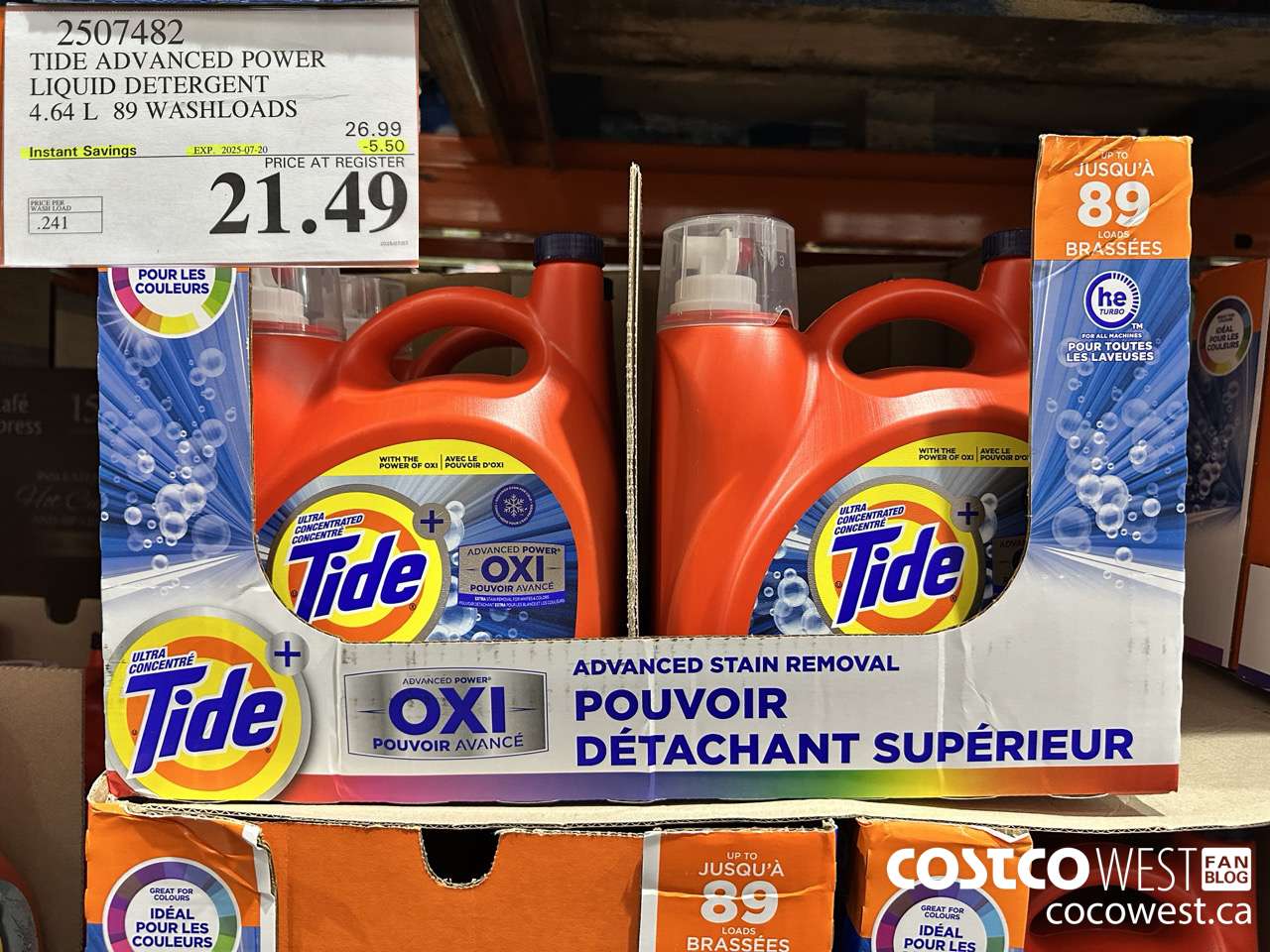 2507482 TIDE ADVANCED POWER LIQUID DETERGENT 4.64 L 89 WASHLOADS ($5.50 INSTANT SAVINGS EXPIRES ON 2025-07-20) $21.49