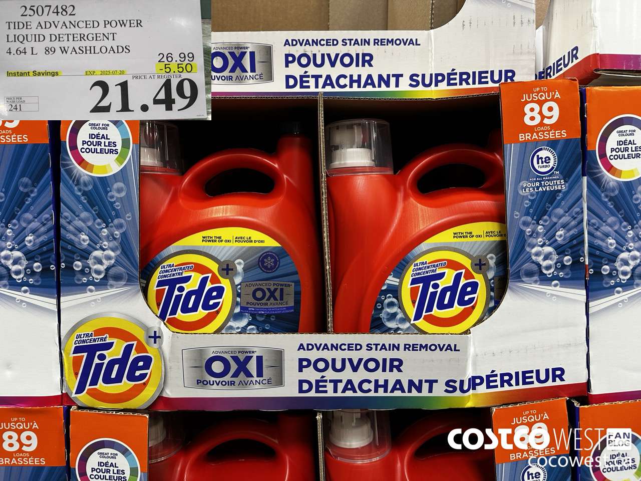 2507482 TIDE ADVANCED POWER LIQUID DETERGENT 4.64 L 89 WASHLOADS ($5.50 INSTANT SAVINGS EXPIRES ON 2025-07-20) $21.49
