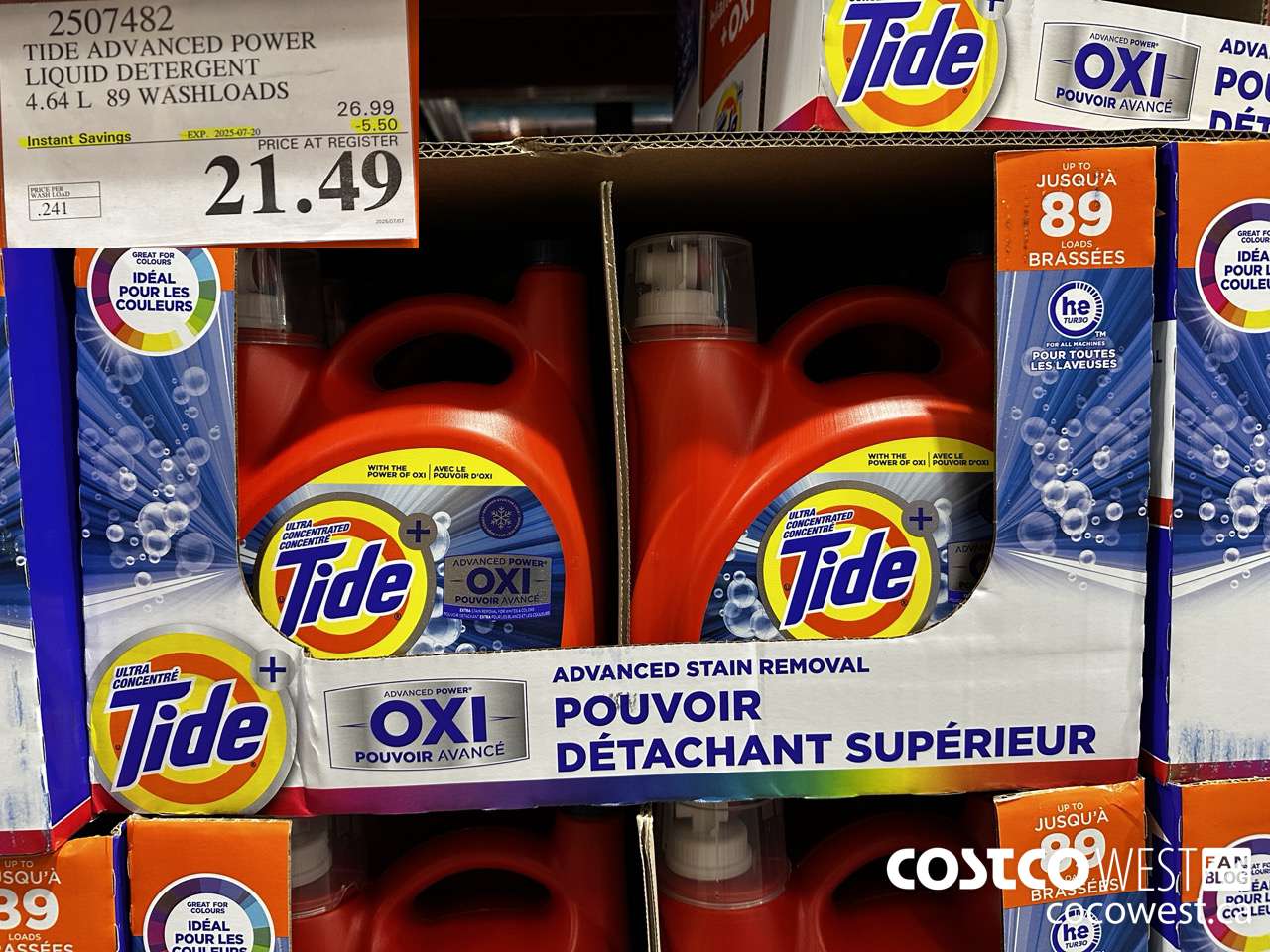 2507482 TIDE ADVANCED POWER LIQUID DETERGENT 4.64 L 89 WASHLOADS ($5.50 INSTANT SAVINGS EXPIRES ON 2025-07-20) $21.49