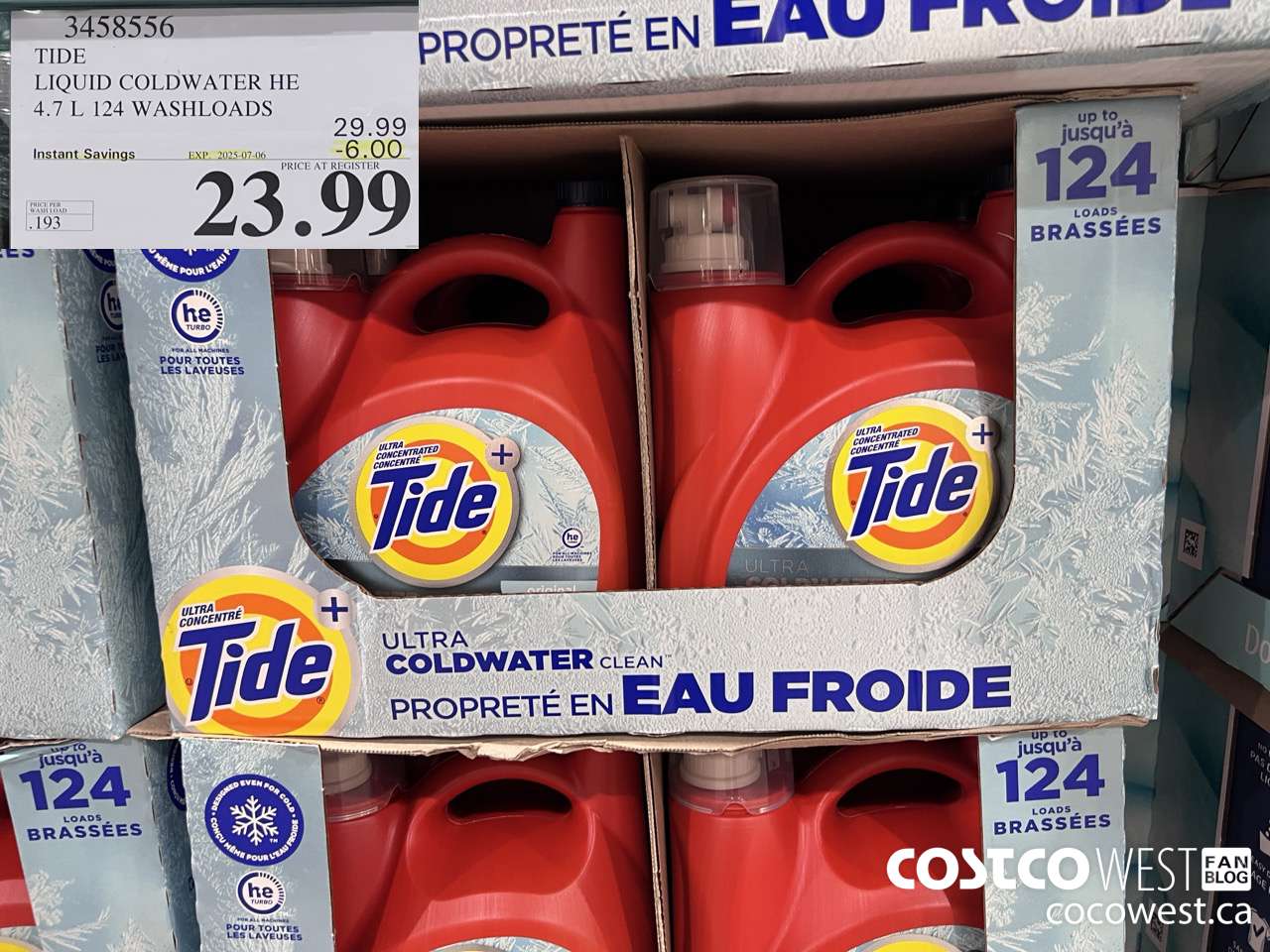 3458556 TIDE LIQUID COLDWATER HE 4.7L 124 WASHLOADS ($6.00 INSTANT SAVINGS EXPIRES ON 2025-07-06) $23.99