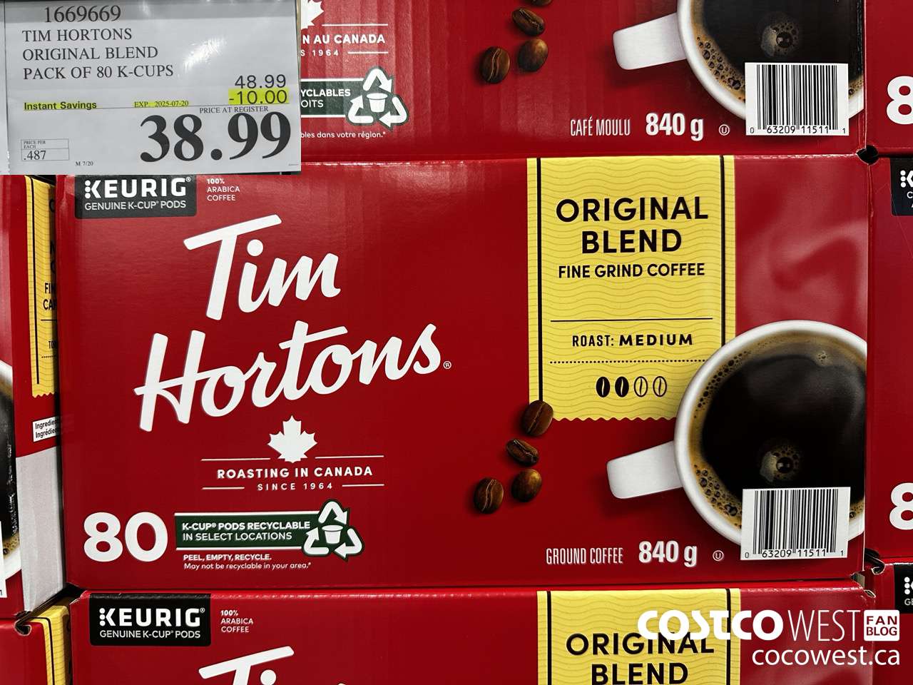 1669669 TIM HORTONS ORIGINAL BLEND K-CUPS 80 COUNT ($10.00 INSTANT SAVINGS EXPIRES ON 2025-07-20) $38.99