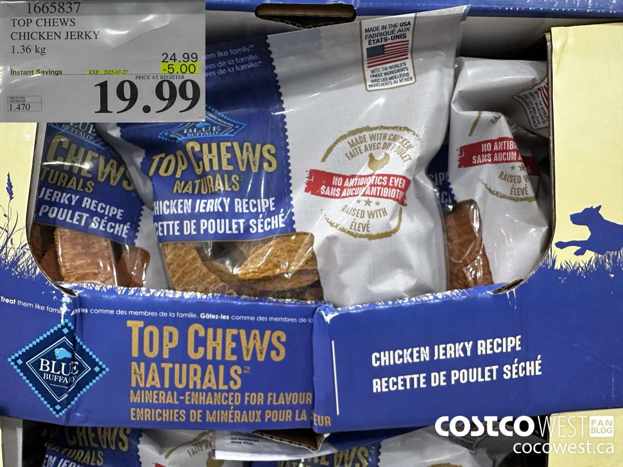 1665837 TOP CHEWS CHICKEN JERKY 1.36 kg ($5.00 INSTANT SAVINGS EXPIRES ON 2025-07-27) $19.99