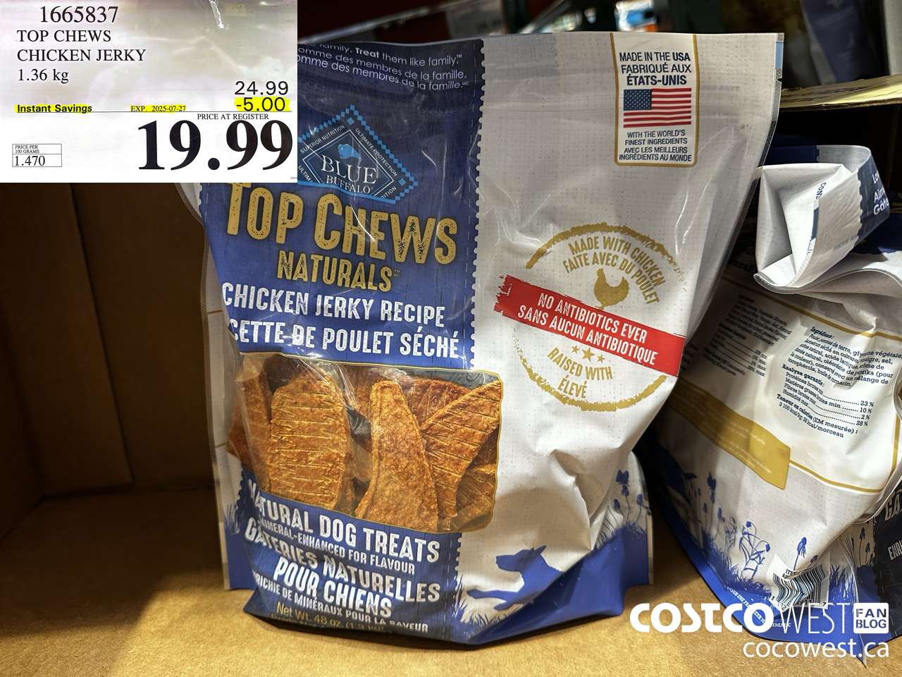 1665837 TOP CHEWS CHICKEN JERKY 1.36 kg ($5.00 INSTANT SAVINGS EXPIRES ON 2025-07-27) $19.99