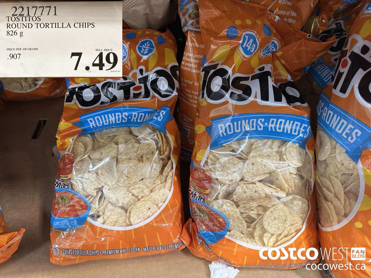2217771 TOSTITOS ROUND TORTILLA CHIPS 826 G $7.49