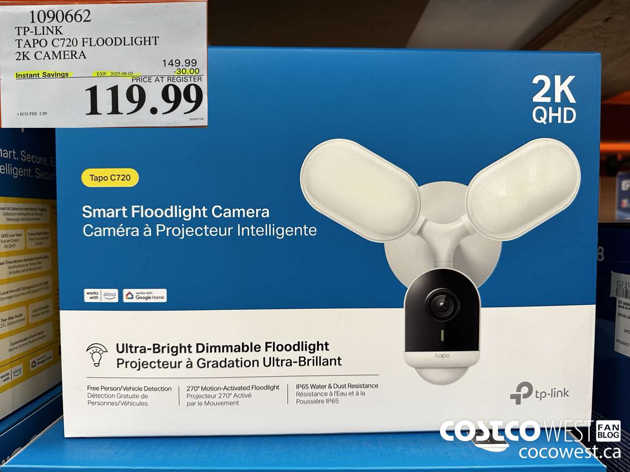 1090662 TP-LINK TAPO C720 FLOODLIGHT 2K CAMERA ($30.00 INSTANT SAVINGS EXPIRES ON 2025-08-03) $119.99