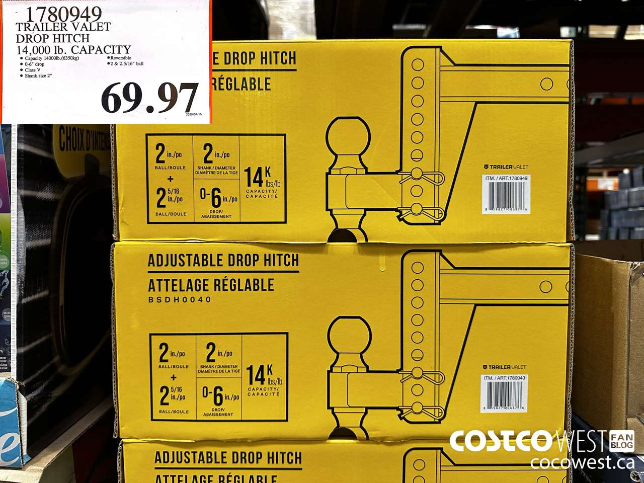 1780949 TRAILER VALET DROP HITCH 14000LB $69.97