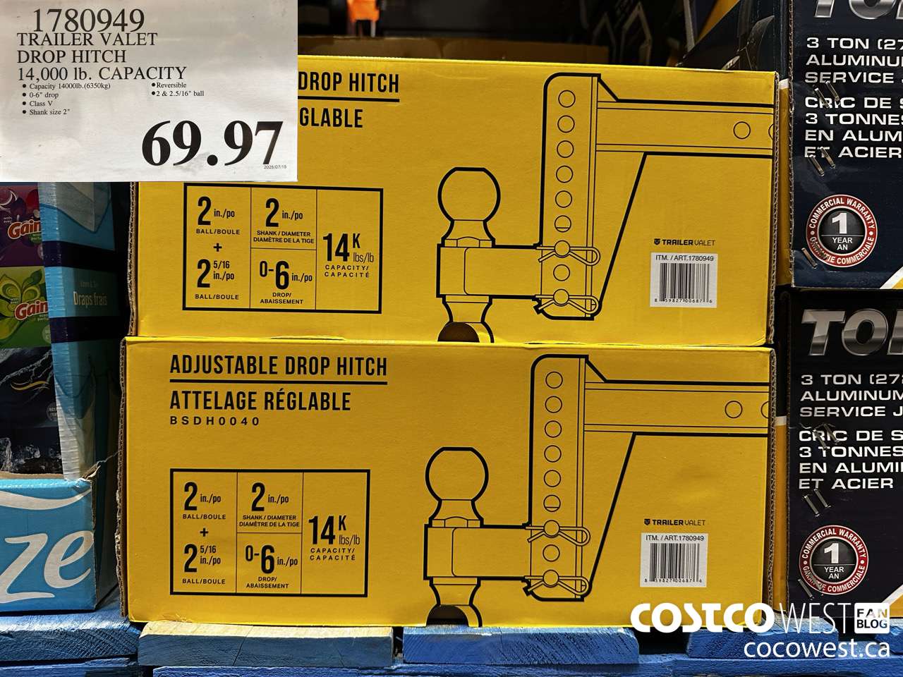 1780949 TRAILER VALET DROP HITCH 14000LB $69.97