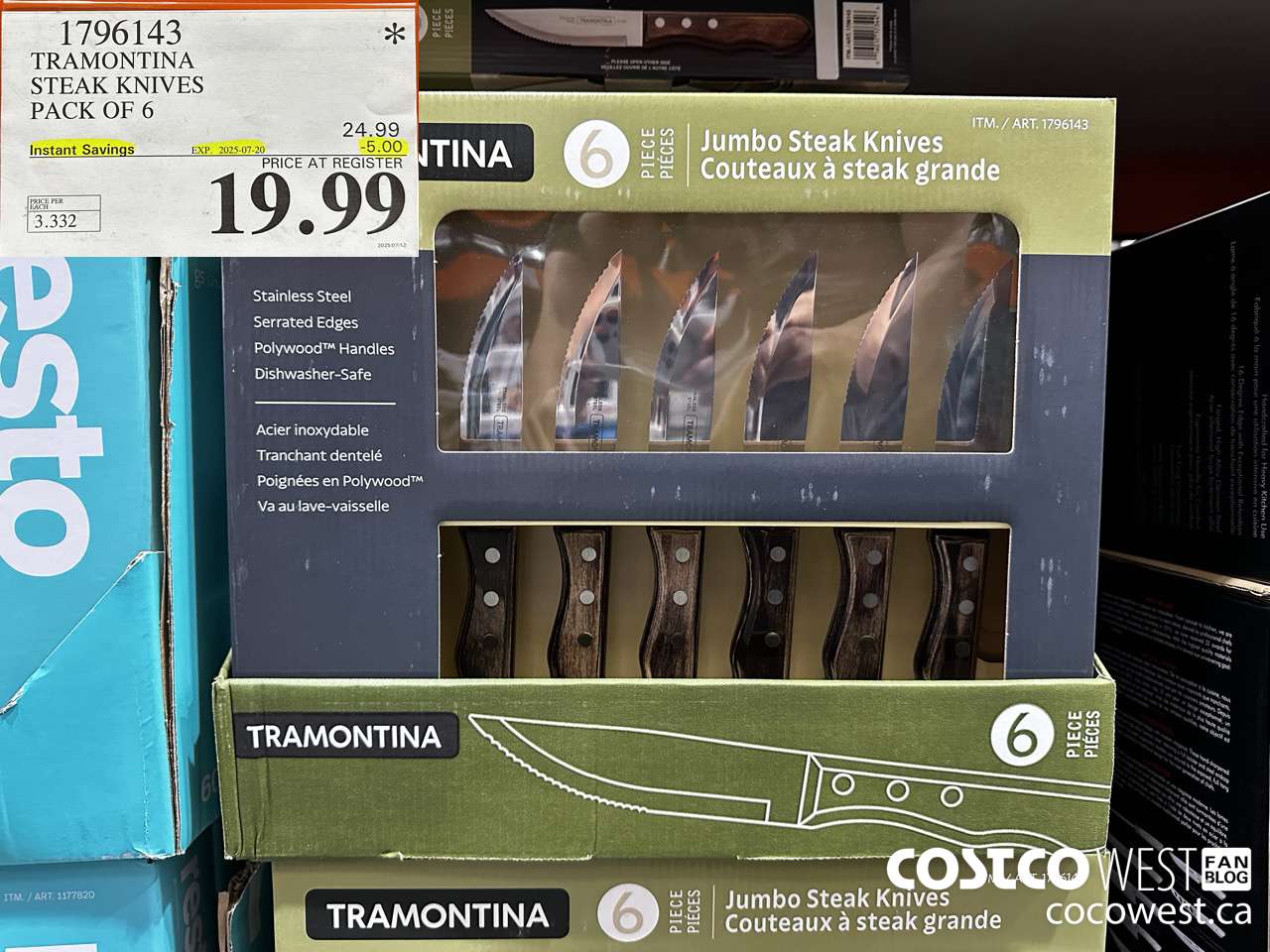 1796143 TRAMONTINA STEAK KNIVES PACK OF 6 ($5.00 INSTANT SAVINGS EXPIRES ON 2025-07-20) $19.99