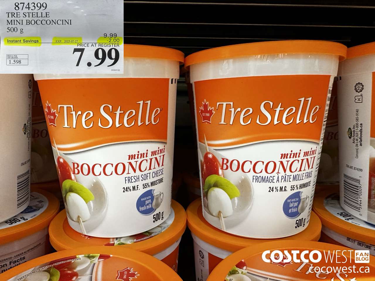 874399 TRE STELLE MINI BOCCONCINI 500 G ($2.00 INSTANT SAVINGS EXPIRES ON 2025-07-27) $7.99