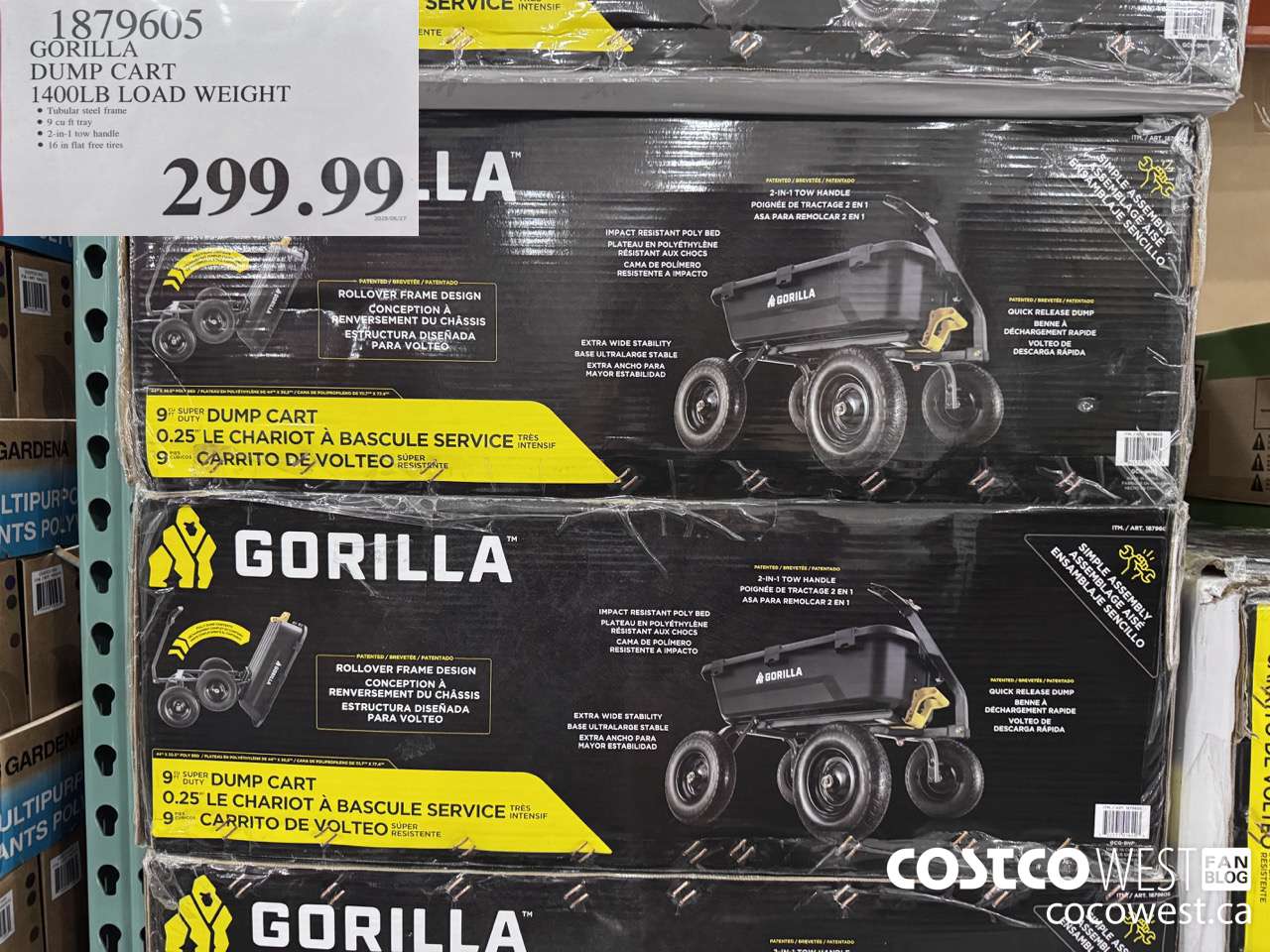 1879605 TRICAM INDUSTRIES GORILLA CART 1400LB LOAD WEIGHT $299.99