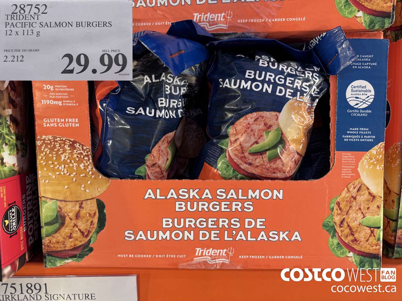 28752 TRIDENT PACIFIC SALMON BURGERS 12 X 113 G $29.99