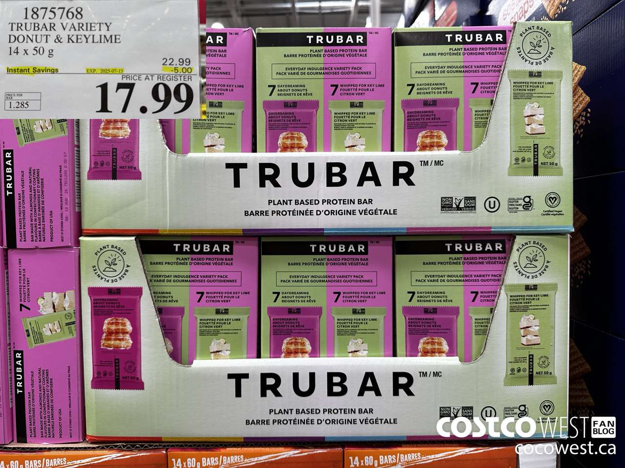 1875768 TRUBAR VARIETY DONUT & KEYLIME 14 X 50G ($5.00 INSTANT SAVINGS EXPIRES ON 2025-07-13) $17.99