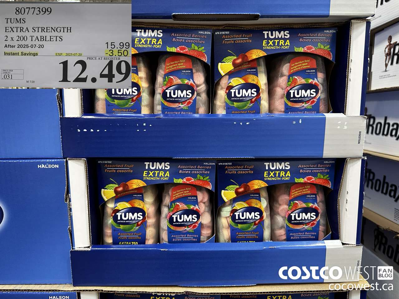 8077399 TUMS EXTRA STRENGTH 2 X 200 TABLETS ($3.50 INSTANT SAVINGS EXPIRES ON 2025-07-20) $12.49