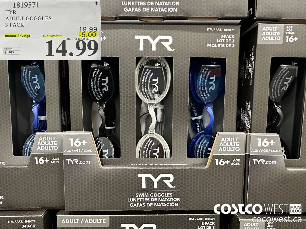 1819571 TYR ADULT GOGGLES 3 PACK ($5.00 INSTANT SAVINGS EXPIRES ON 2025-07-20) $14.99
