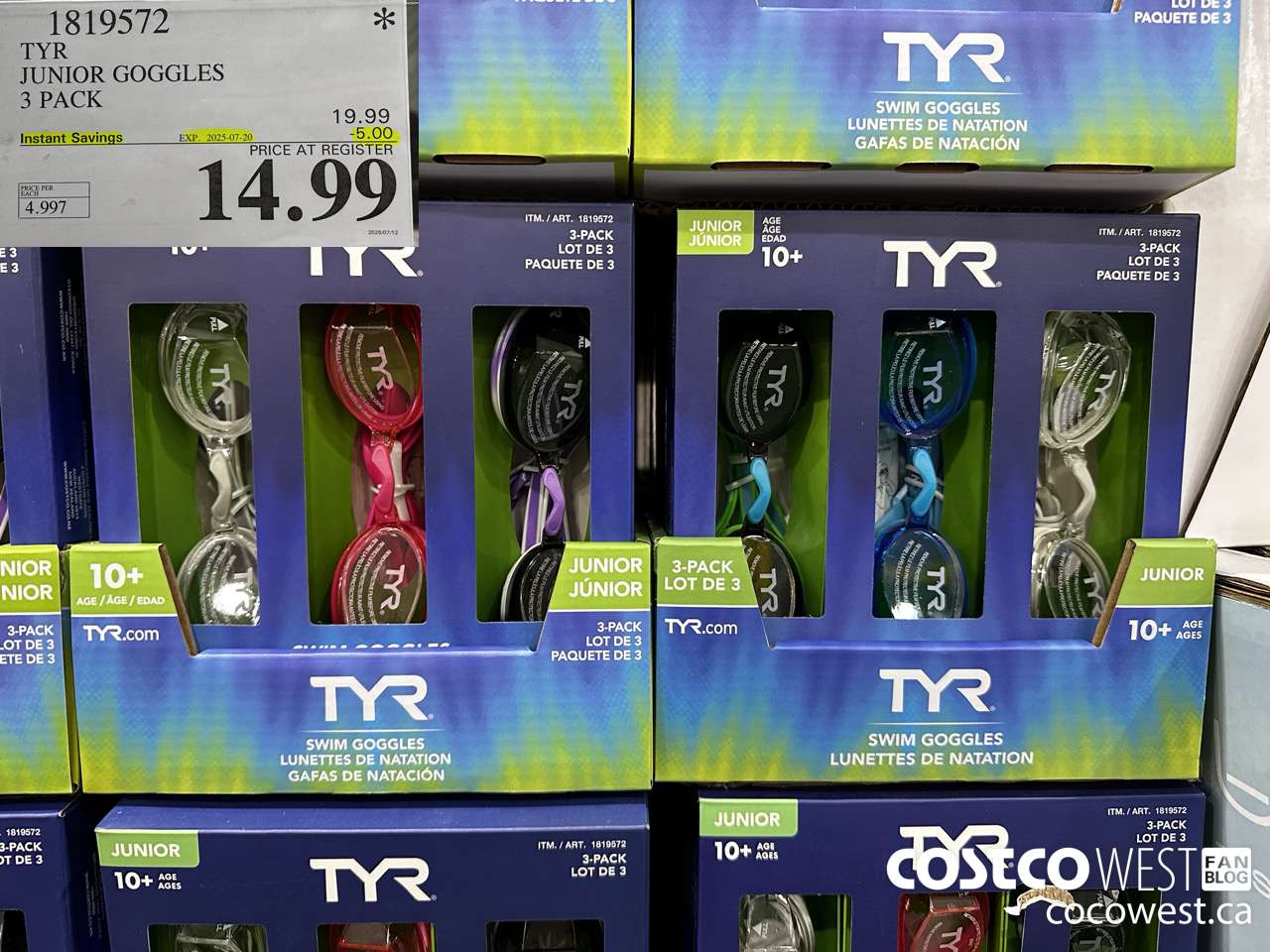 1819572 TYR JUNIOR GOGGLES 3 PACK ($5.00 INSTANT SAVINGS EXPIRES ON 2025-07-20) $14.99